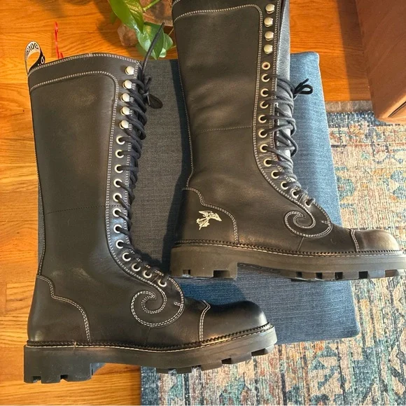 John Fluevog 7th Heaven Zachary Tall Angel boots black size W9 M7 NWOB - Picture 7 of 9